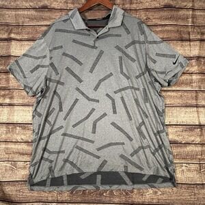 Nike Golf‎ Polo Shirt Mens Gray Black All Over Print Dri Fit Tour 2XL